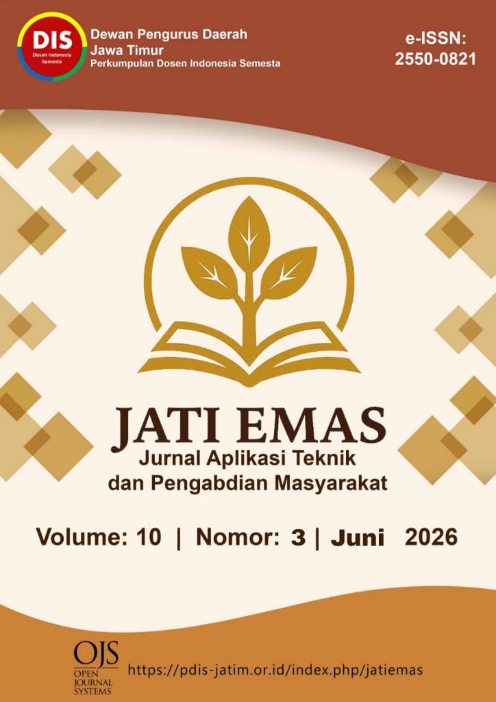 					View Vol. 10 No. 3 (2026): Jati Emas (Jurnal Aplikasi Teknik dan Pengabdian Masyarakat)
				