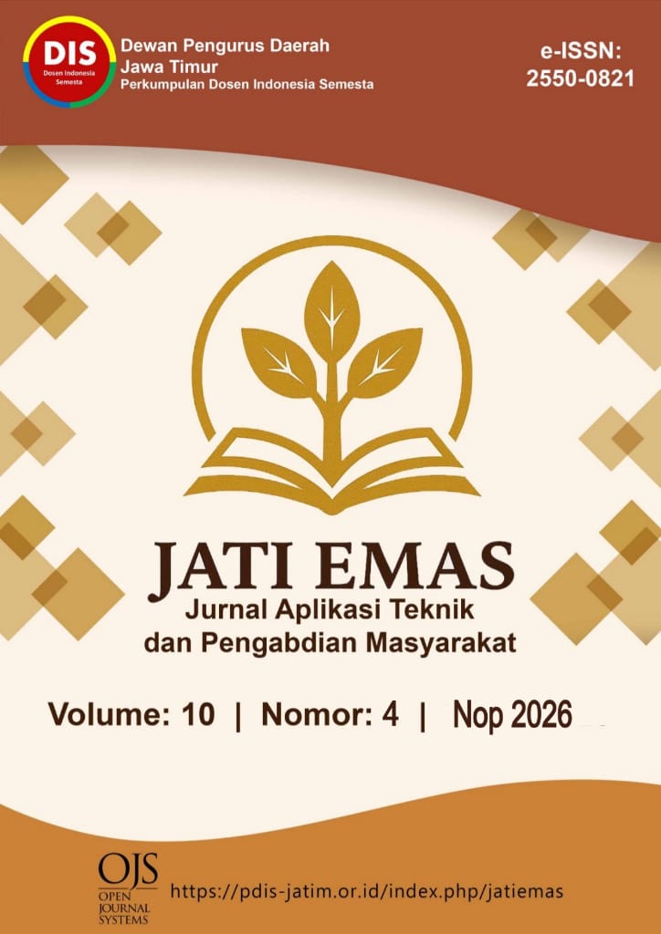 					View Vol. 10 No. 4 (2026): Jati Emas (Jurnal Aplikasi Teknik dan Pengabdian Masyarakat)
				