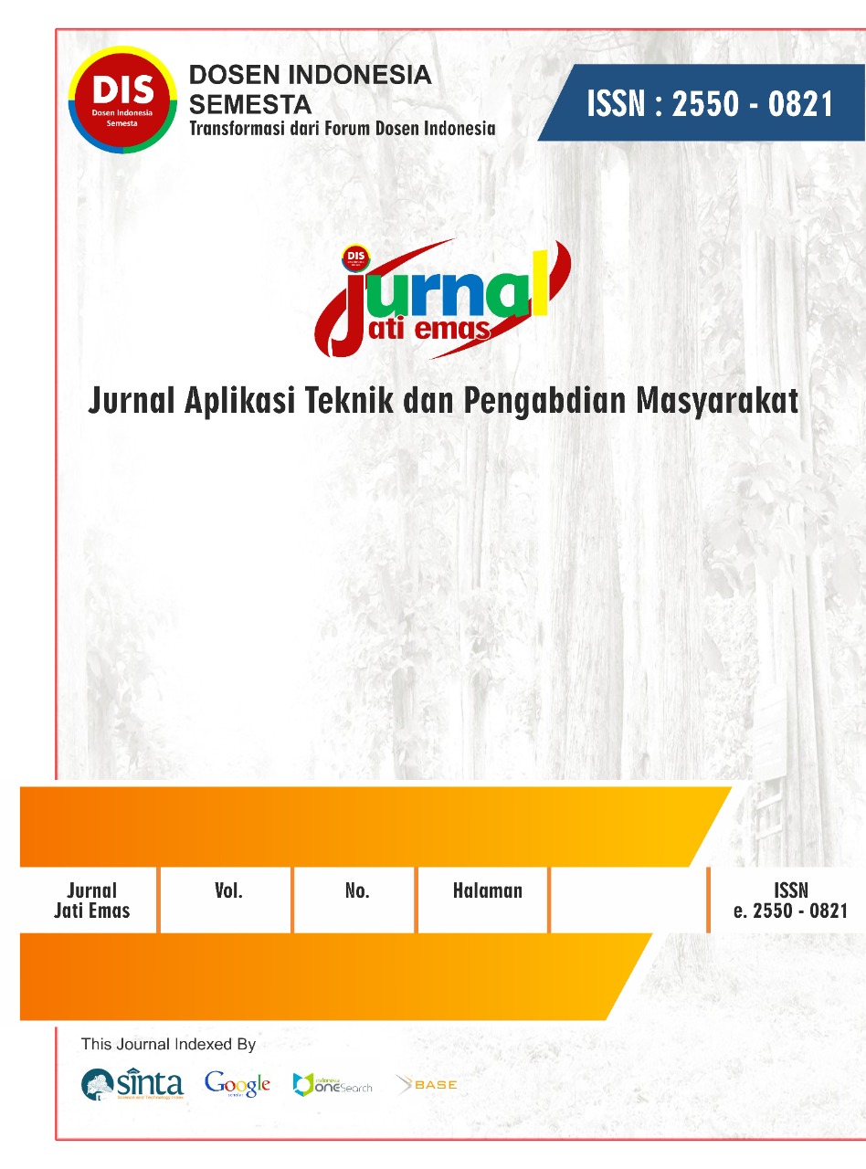 					View Vol. 8 No. 4 (2024): Jati Emas (Jurnal Aplikasi Teknik dan Pengabdian Masyarakat)
				