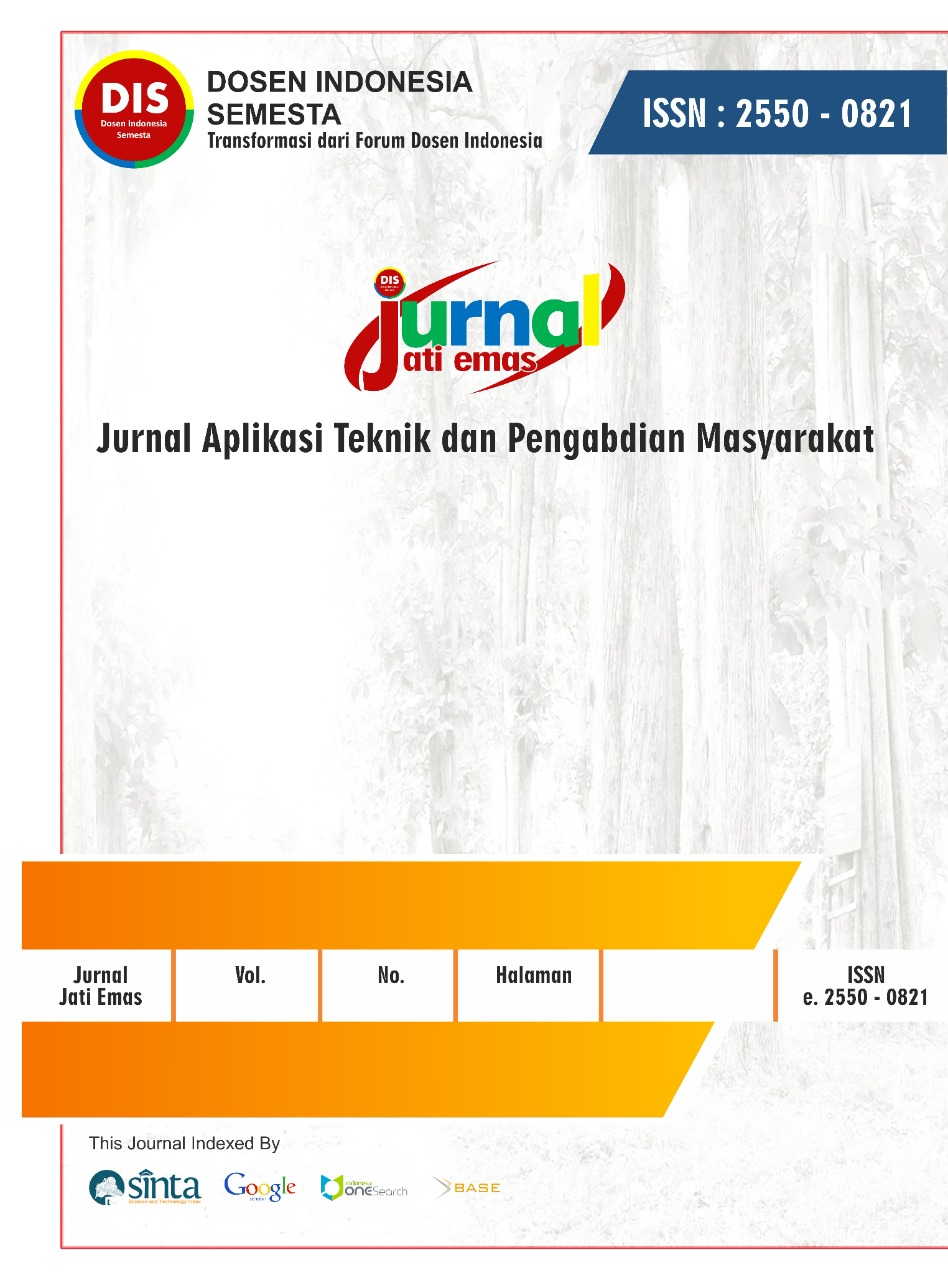 					View Vol. 9 No. 1 (2025): Jati Emas (Jurnal Aplikasi Teknik dan Pengabdian Masyarakat)
				